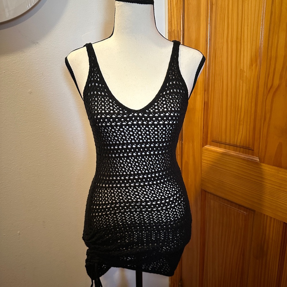 Black Crochet Knit Dress Coverup